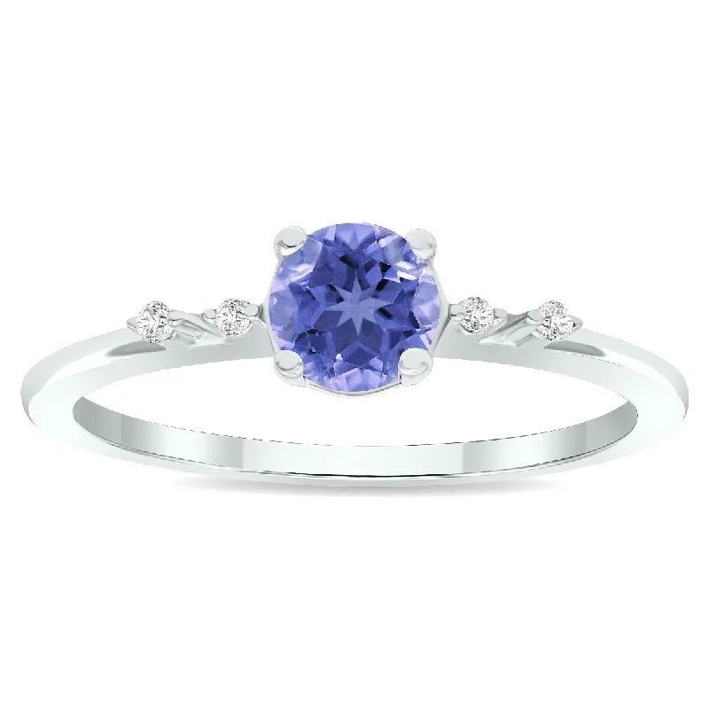 Lapis Lazuli Gemstone Rings in Sterling Silver with a Star - Shaped Setting for a Celestial - Inspired PieceWomen's Tanzanite and Diamond Sparkle Ring in 10K White Gold