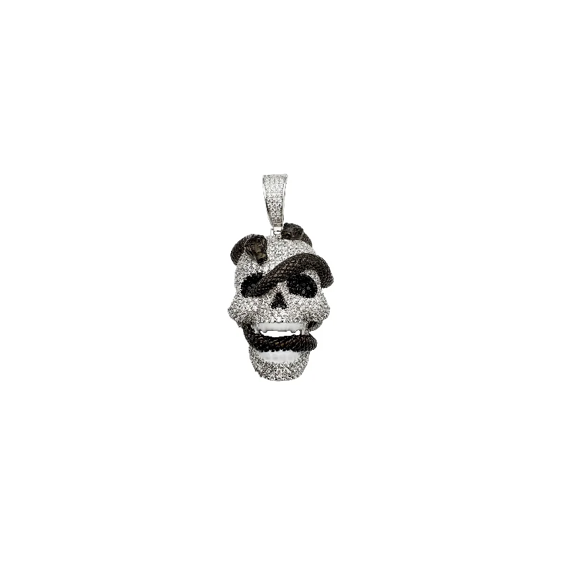 Tassel - Trimmed Amethyst Pendant Necklace for Festival - Goers3-Dimensional Distressed Skull And Snakes Pendant (Silver)