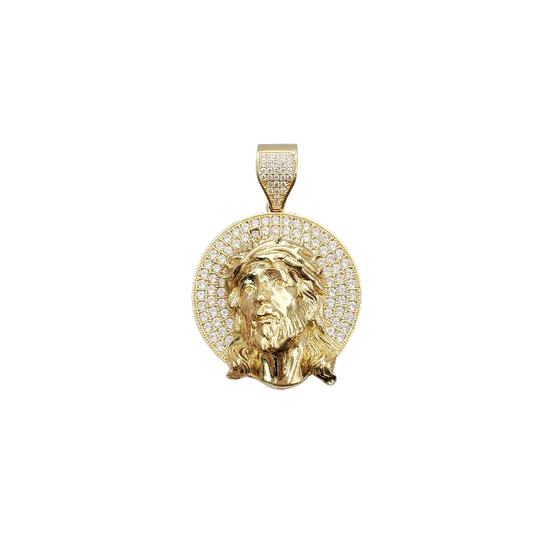 Pearl - Embellished Floral Pendant for a Feminine and Romantic Look3D Jesus Head Round CZ Pendant (14K)