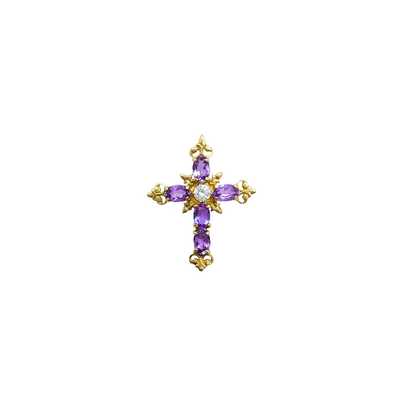 Customized Birthstone Pendant with Engraved Name for a Personalized TouchPurple Zirconia Textured Filigree Cross Pendant (14K)