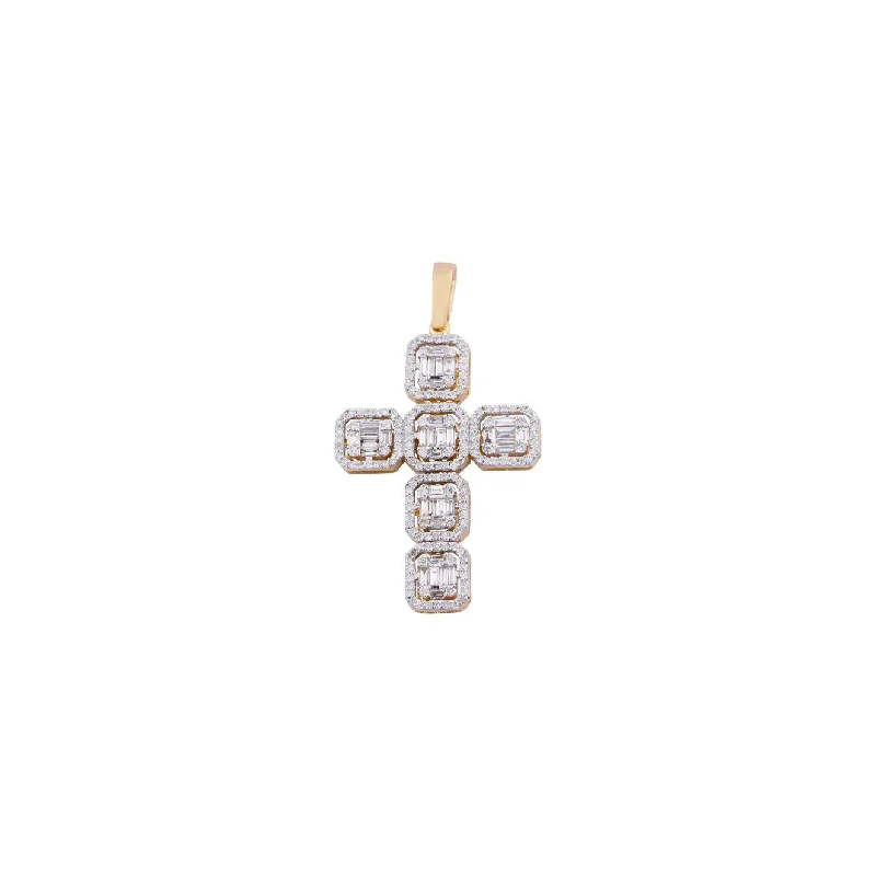 Magnetic - Locking Pendant with Hidden Compartment for Secret MessagesBaguette & Round Brilliant Diamond Cross Pendant (14K)