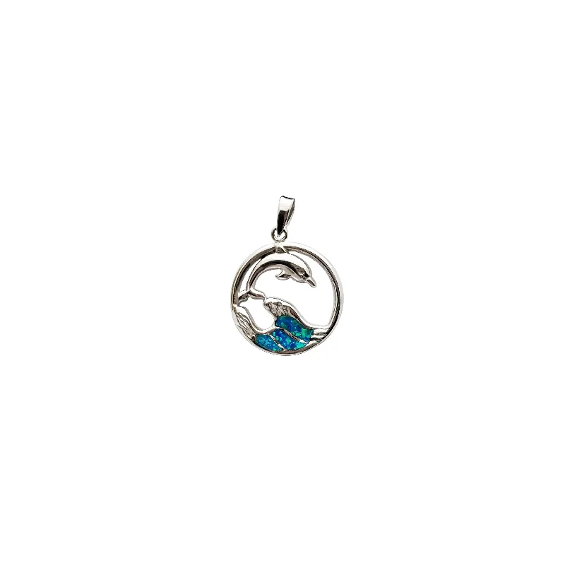 Adjustable - Length Turquoise - Inlaid Teardrop Pendant Necklace for TravelersBlue Opal Circle Dolphin Pendant (Silver)