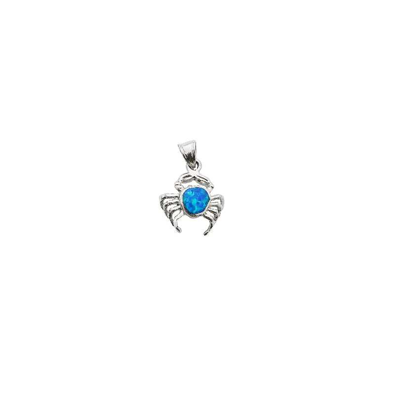 Double - Sided Pendant Necklace with a Photo Insert for Memory - KeepersBlue Opal Crab Pendant (Silver)