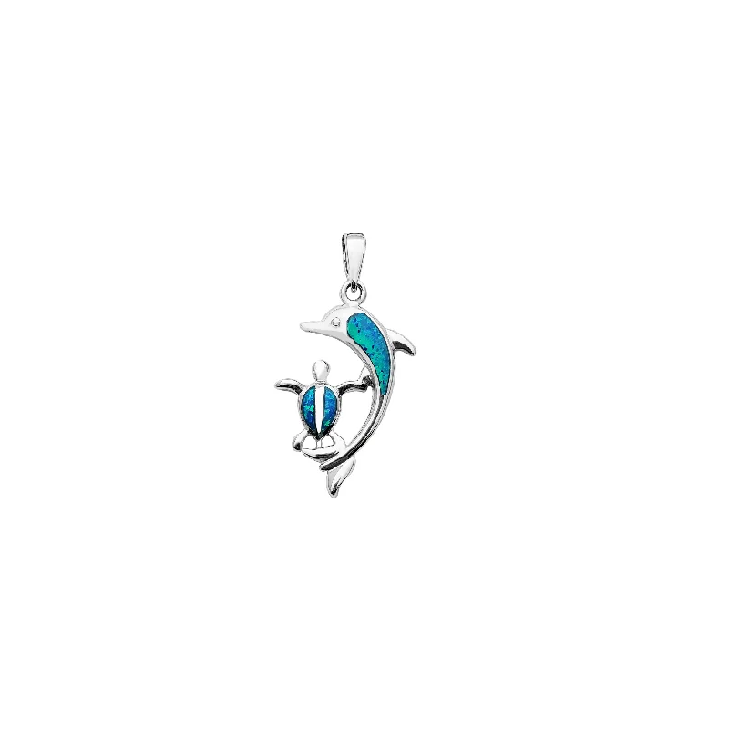 Custom - Engraved Initial Pendant Necklace in Sterling Silver for Mother's Day GiftBlue Opal Dolphin & Turtle Pendant (Silver)