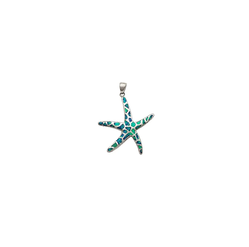 Statement - Making Large - Gemstone - Studded Geometric Pendant Necklace for Evening PartiesBlue Opal Starfish Pendant (Silver)