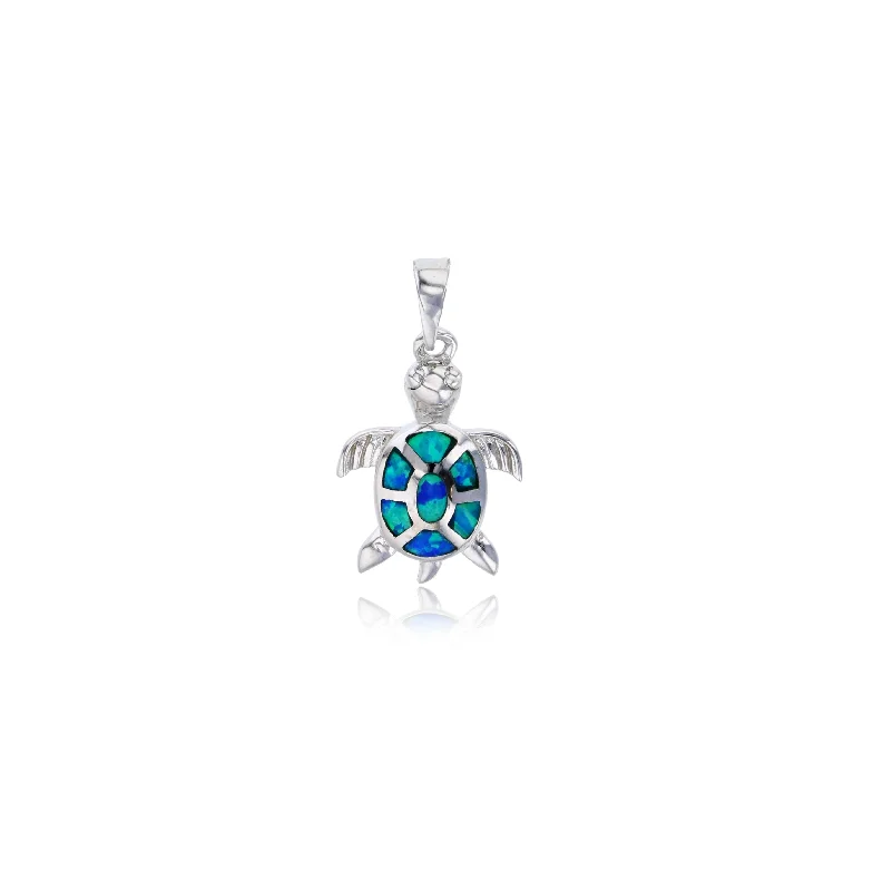 Multi - Colored Beaded Starfish Pendant Necklace for Beach - Themed WeddingsBlue Opal Turtle Pendant (Silver)