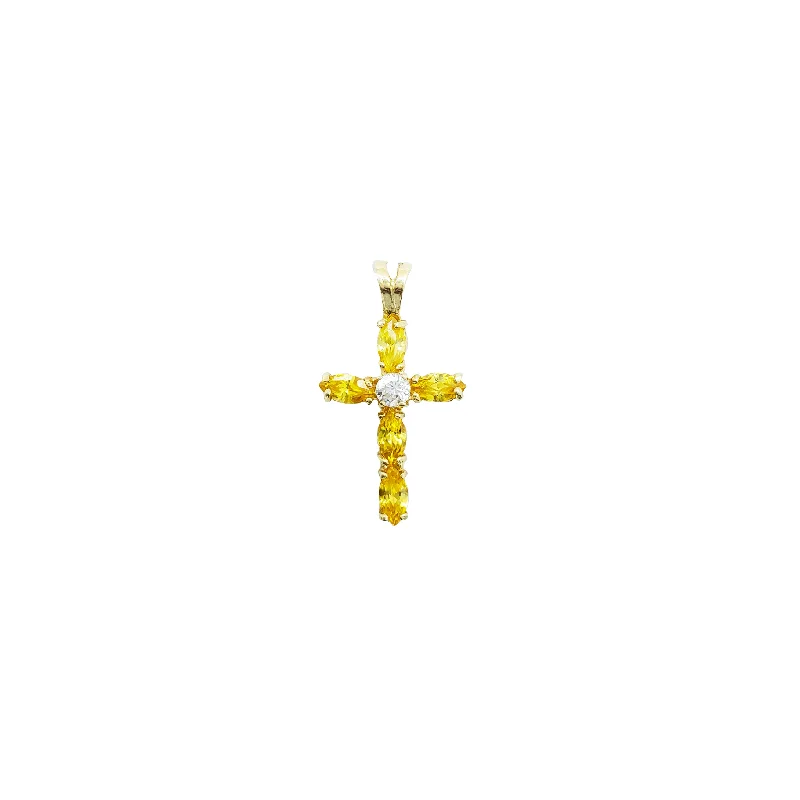 Adjustable - Chain Cubic Zirconia Solitaire Pendant for a Sparkling GiftCanary Yellow Fancy Stone Cross Pendant (14K)