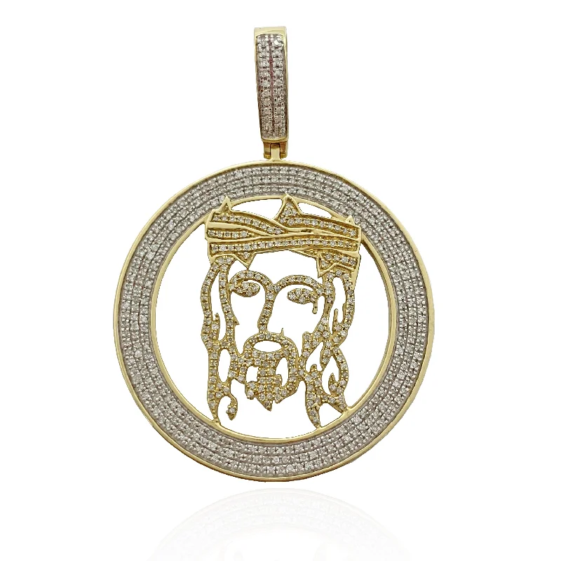 Handmade Leather - Wrapped Crystal Pendant for a Bohemian AestheticDiamond Circle Jesus Pendant (14K)