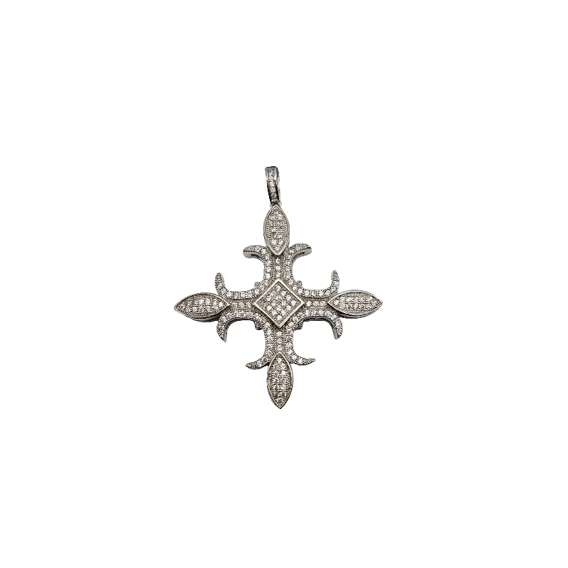 LED - Illuminated Moon Pendant Necklace for Nighttime EventsFleur de Lis Cross Design Pendant (Silver)