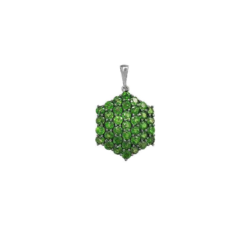 Cross - Stitch - Embroidered Floral Pendant Necklace for Handicraft AficionadosGreen Zirconia Hexagonal Pendant (Silver)