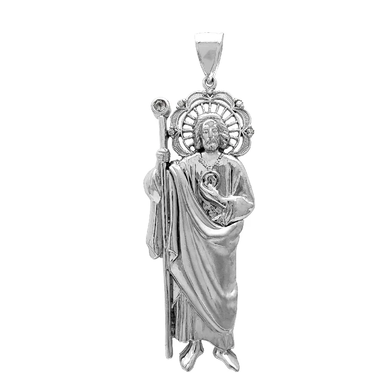 Retro - Inspired Art Deco - Patterned Pendant in Silver for Vintage LoversSaint Jude Staff & Halo Pendant (14K)