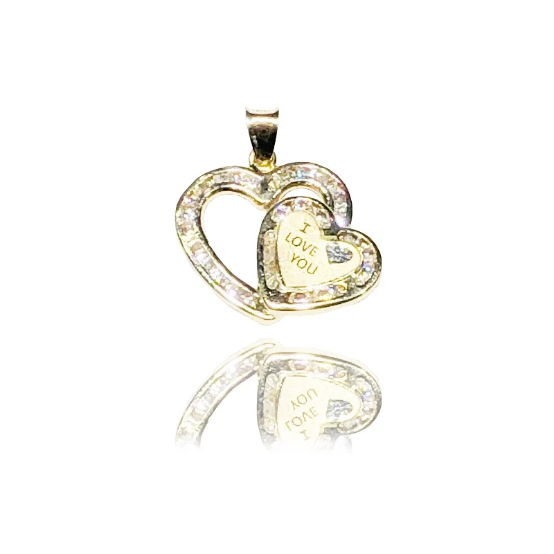 Glow - in - the - Dark Starry Sky Pendant for Nighttime Adventures"I LOVE YOU" Double Heart CZ Pendant (14K)