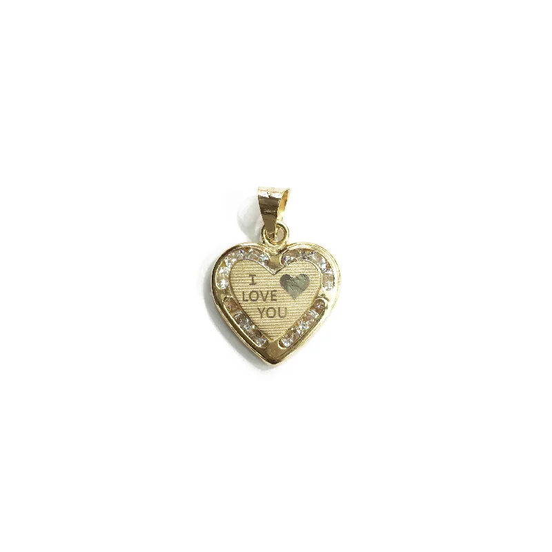 Retro - Inspired Art Deco - Patterned Pendant in Silver for Vintage Lovers"I LOVE YOU" Heart CZ Pendant (14K)