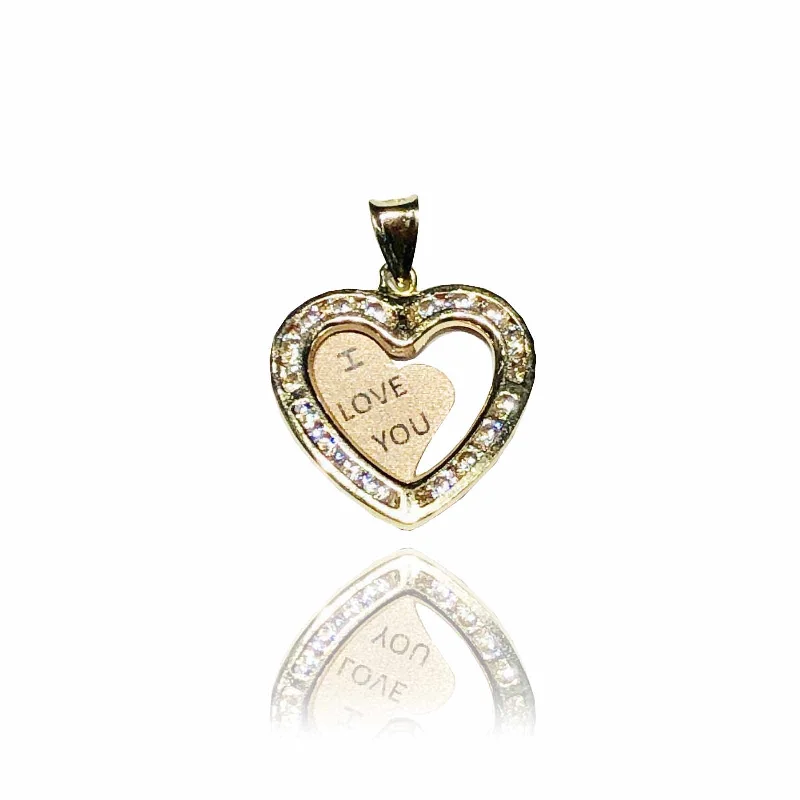 Antique - Brass - Finished Compass Pendant for Travelers and Explorers"I LOVE YOU" Two-Tone Heart CZ Pendant (14K)