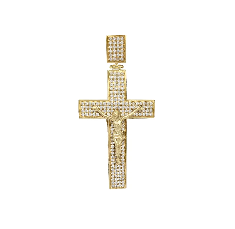 Retro - Inspired Art Deco - Patterned Pendant in Silver for Vintage LoversIced-Out Convex Crucifix Pendant (14K)