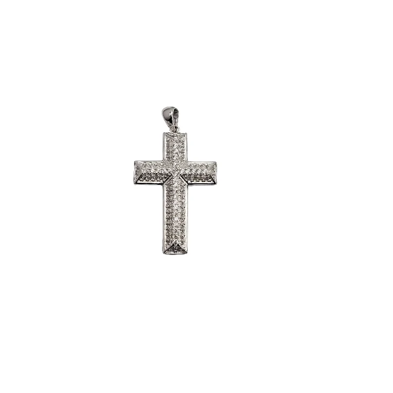 Double - Sided Pendant Necklace with a Photo Insert for Memory - KeepersIced-Out Cross Pendant (Silver)