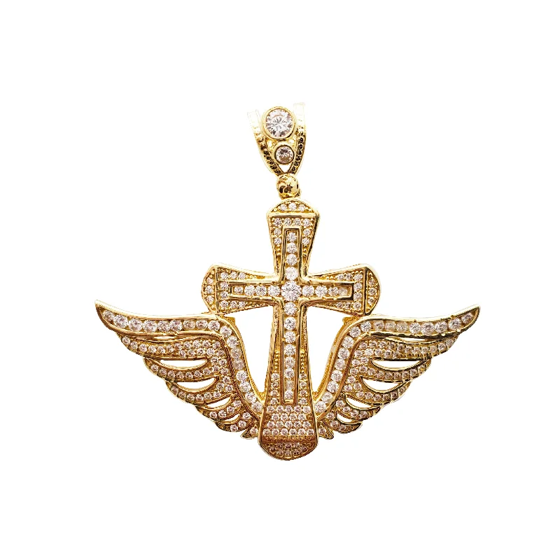 Magnetic - Locking Pendant with Hidden Compartment for Secret MessagesIced-Out Wing Cross Pendant (14K)