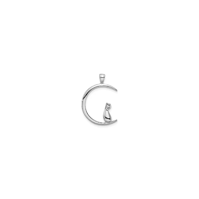 Custom - Engraved Initial Pendant Necklace in Sterling Silver for Mother's Day GiftKitty Over the Moon Pendant (Silver)