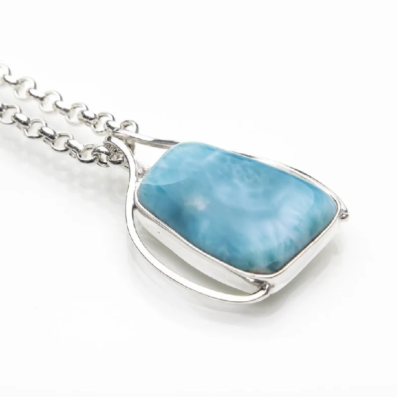 Statement - Making Large - Gemstone - Studded Geometric Pendant Necklace for Evening PartiesLarimar Pendant Orali