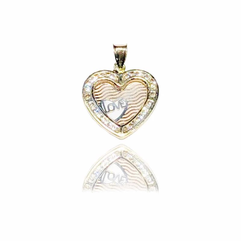 Laser - Cut Woodland Scene Pendant for Nature Enthusiasts"LOVE" Tri-Color Heart CZ Pendant (14K)