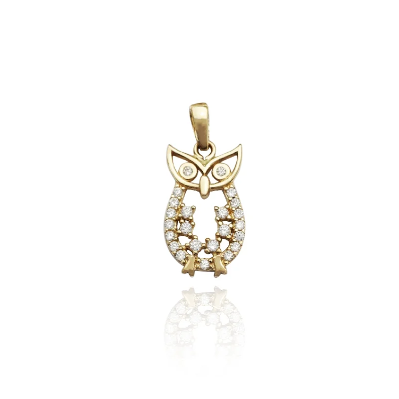 Mother - of - Pearl Inlaid Seahorse Pendant for Beach LoversOutlined Owl CZ Pendant (14K)