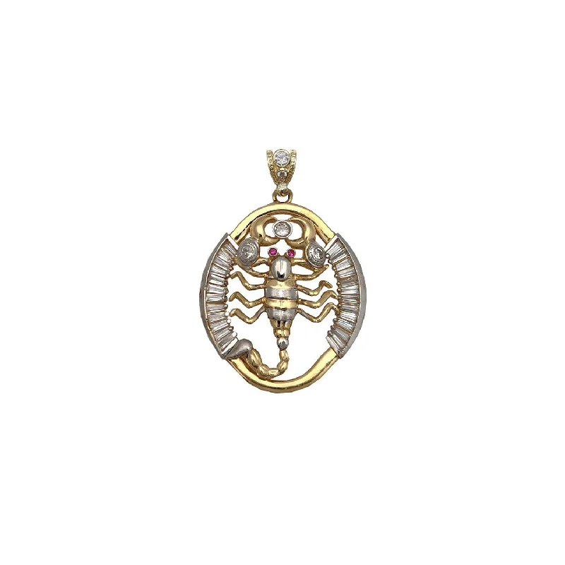 Retro - Inspired Art Deco - Patterned Pendant in Silver for Vintage LoversTwo-Tone Oval Channeled Ice Setting Frame Scorpion Pendant (14K)