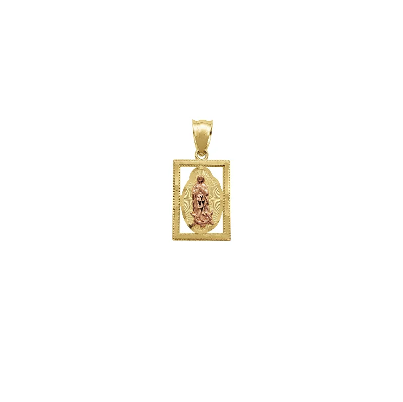 Magnetic - Locking Pendant with Hidden Compartment for Secret MessagesRectangle Two-Tone Diamond-cuts Virgin Mary Pendant (14K)