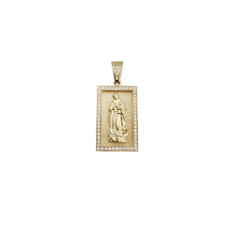 Double - Heart Pendant with Interlocking Design for CouplesRectangular Frame Virgin Mary CZ Pendant (14K)