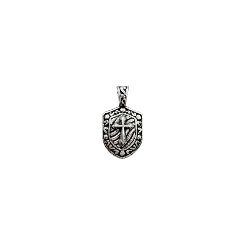 Magnetic - Closure Pendant Necklace with a Hidden Compartment for Secret KeepersShield and Cross Pendant (Silver)