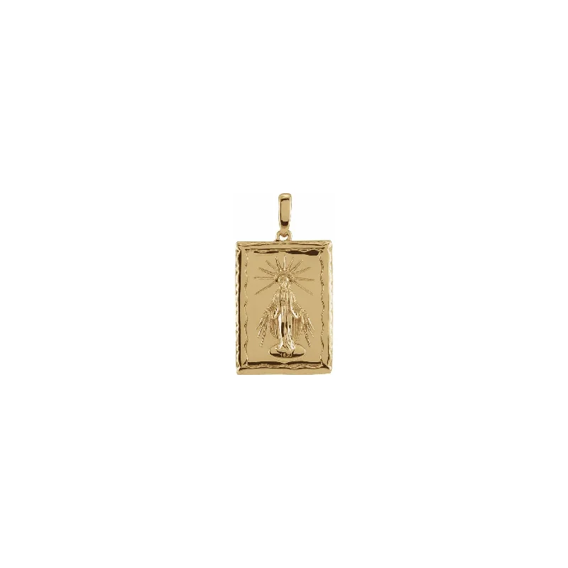 Hypoallergenic Stainless Steel Dog Tag Pendant Necklace for Active MenTextured Miraculous Virgin Mary Rectangular Pendant