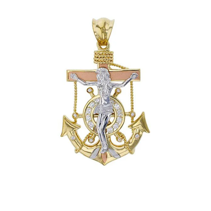 18K Gold - Plated Angel Wing Pendant for a Symbolic and Elegant AccessoryTri-Color Anchor Jesus CZ Pendant (14K)