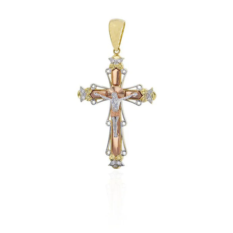 Glow - in - the - Dark Starry Sky Pendant for Nighttime AdventuresTri-Color Crucifix Pendant (14K)