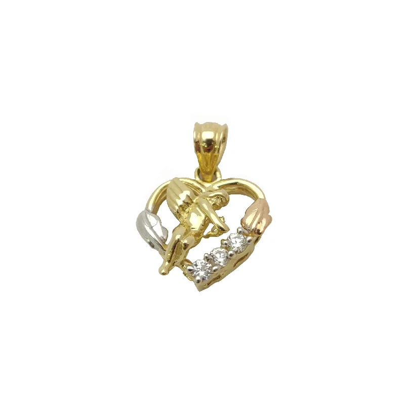 Handmade Leather - Wrapped Crystal Pendant for a Bohemian AestheticTri-Tone Cupid Heart CZ Pendant (14K).