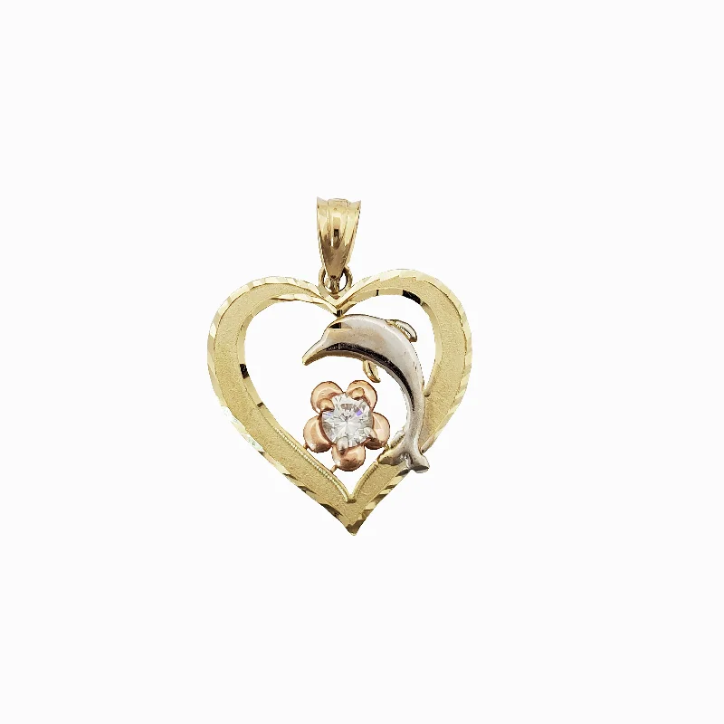 Vintage - Reproduction Cameo Pendant Necklace in Brass for Retro - Style LoversTricolor Dolphin Flower Heart Pendant