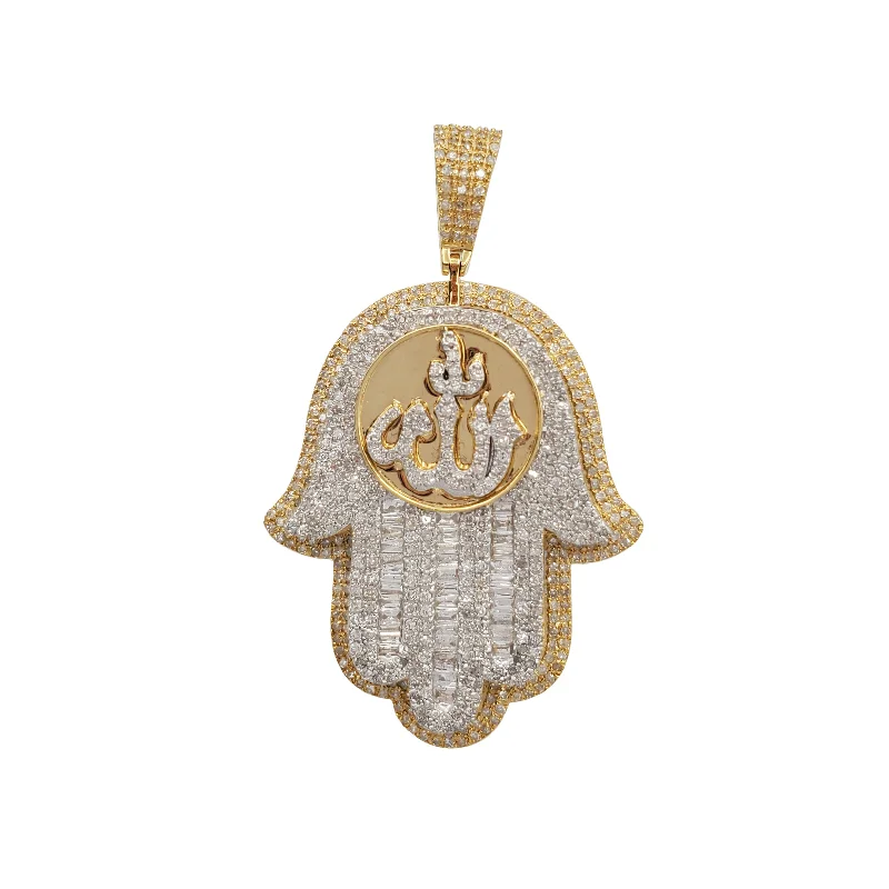 Rhinestone - Encrusted Crown Pendant for Little Girls' Dress - UpTwo Tone Diamond Hamsa and Allah Pendant (14K)