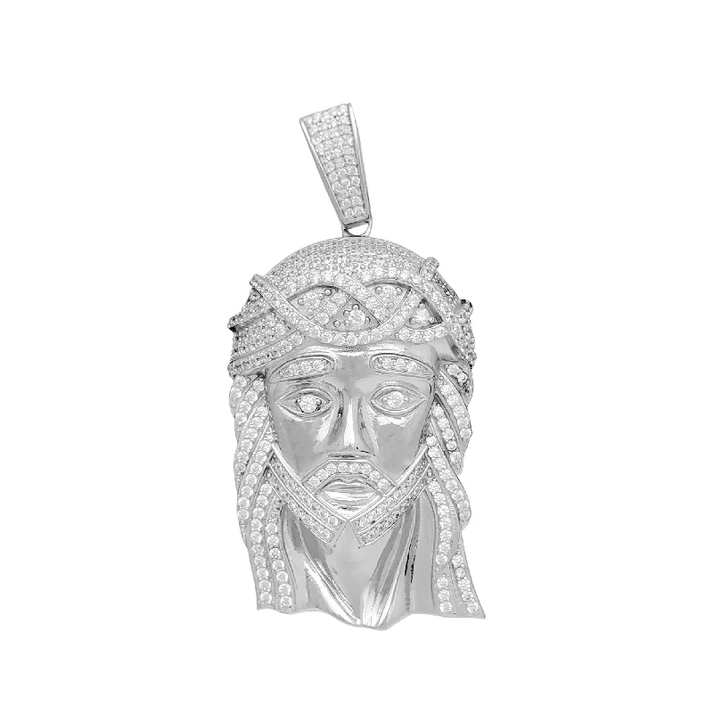 Magnetic - Closure Pendant Necklace with a Hidden Compartment for Secret KeepersZirconia Jesus Head Pendant (Silver)