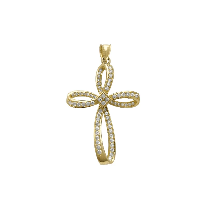 Retro - Inspired Art Deco - Patterned Pendant in Silver for Vintage LoversZirconia Ribbon Cross Pendant (14K)