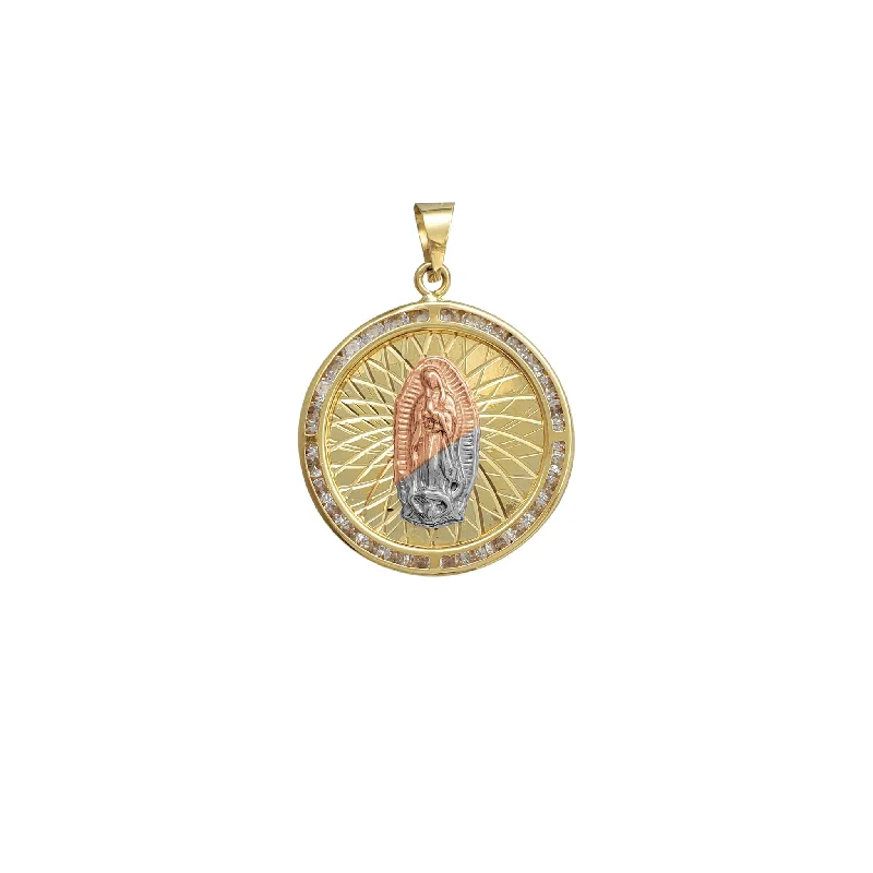 Handmade Leather - Wrapped Crystal Pendant for a Bohemian AestheticZirconia Tricolor Virgin Mary Round Pendant (14K)